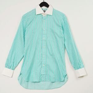 J.Press Button Up Shirt Green white stripe Collared Long Sleeve Japan Made M